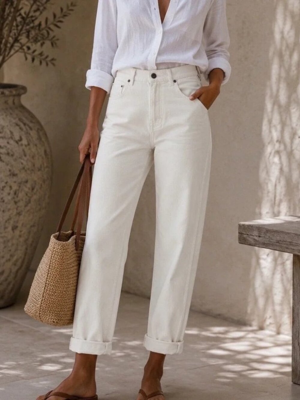 Everlane sz 30 crop the Cheeky Jean bone with contrast stitch